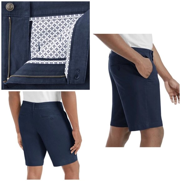 NEW Members Mark Mens Size 38 Navy Blue Everyday Stretch Flat Front Short - Picture 2 of 4